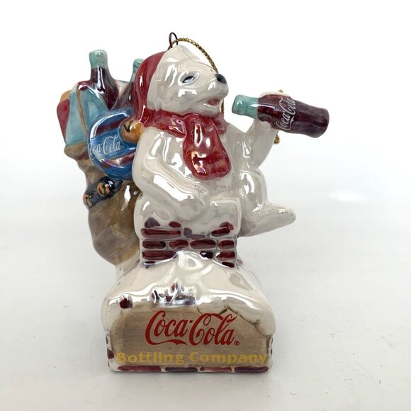 2003 Coca-Cola Holiday Pearlescent Porcelain Ornament Polar Bear 4" Vintage - Picture 6 of 14